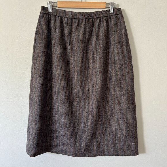 Vintage Brown Tweed Skirt 100% Pure Wool - Picture 1 of 11